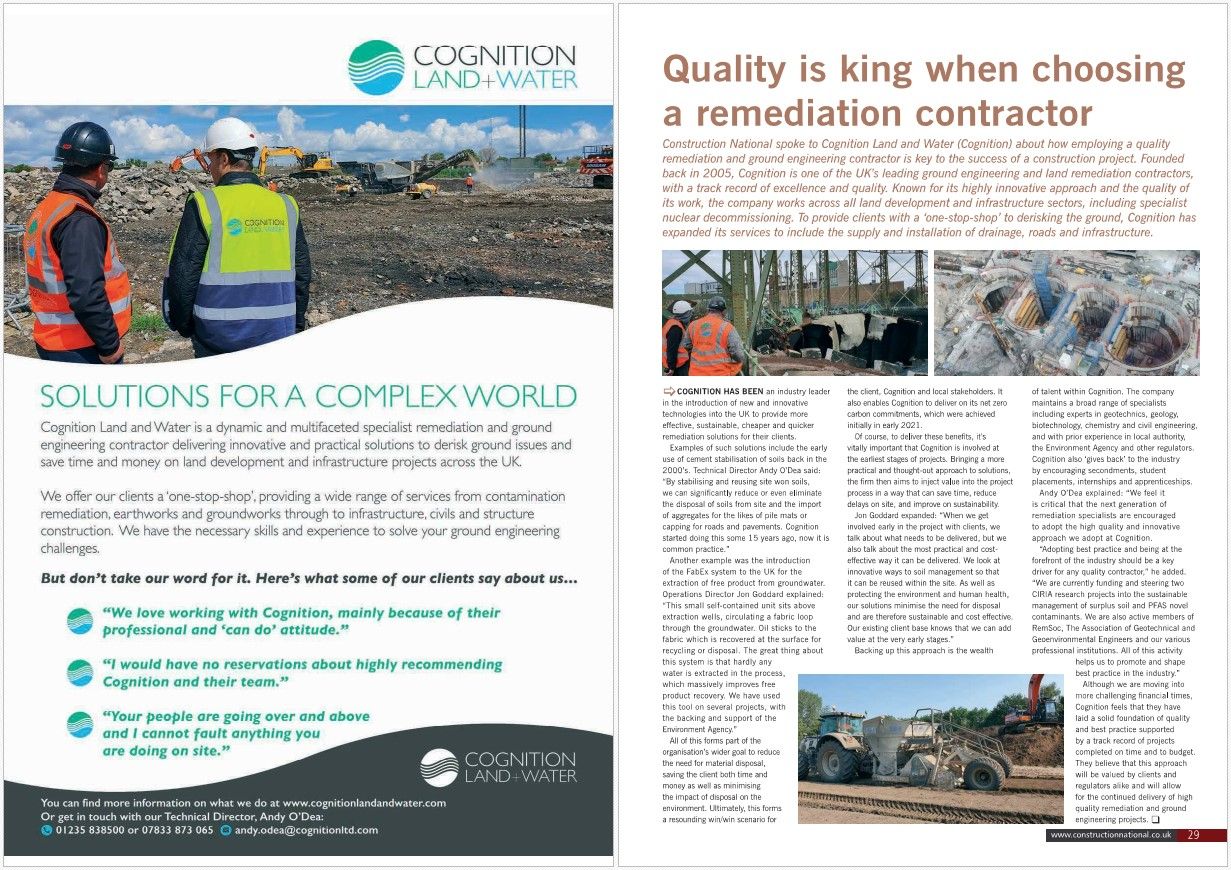 Cognition Land and Water features prominently in Summer 2022 issue of Construction National